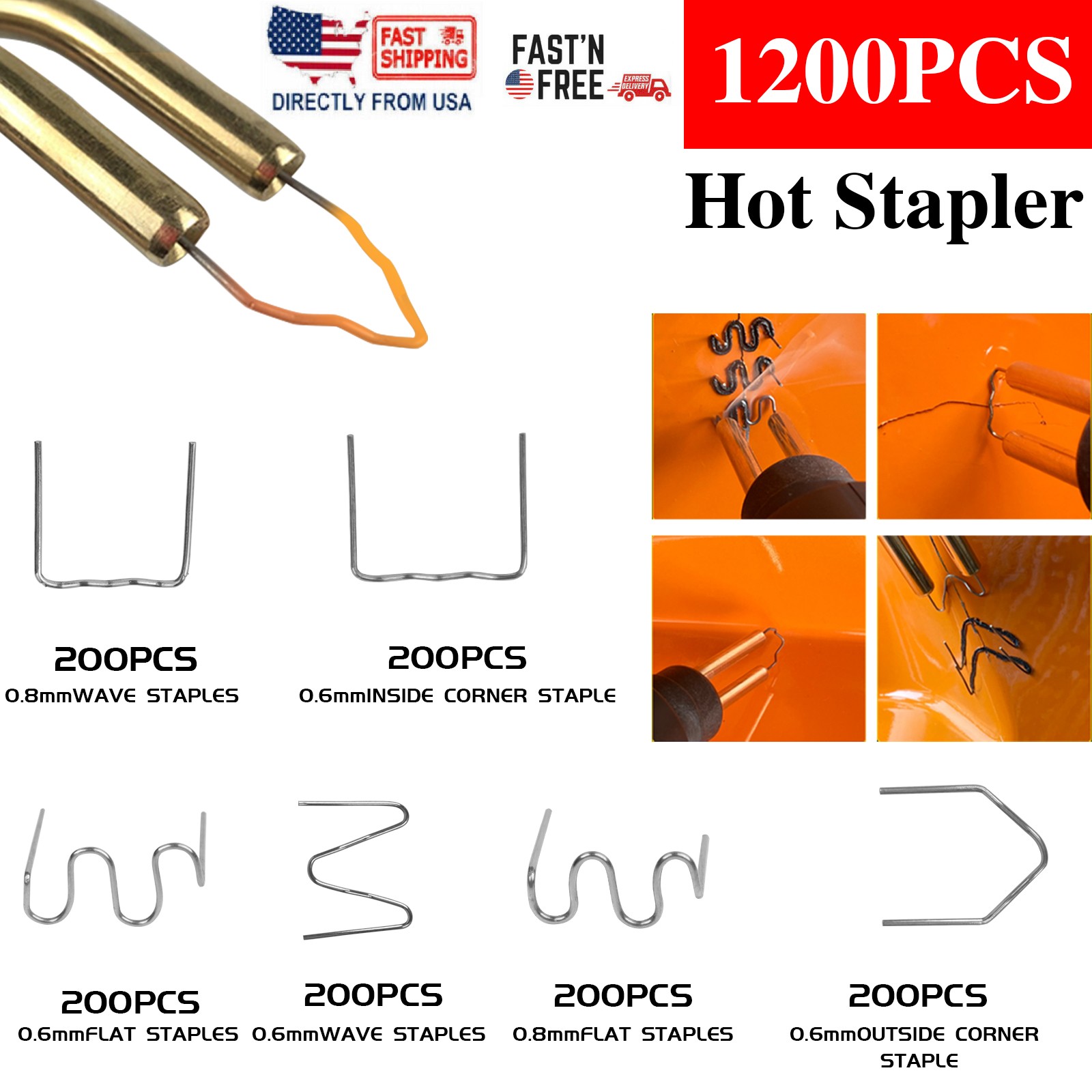 1200PCS Hot Stapler Plastic Repair Kit For Welding Plastic Gun Car Bumper Fender