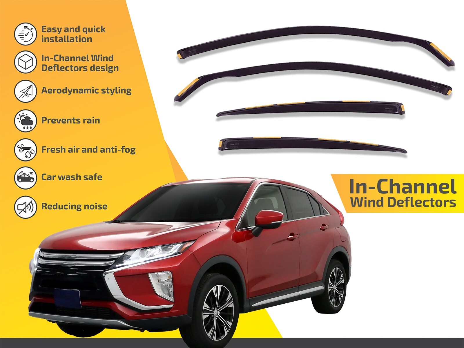 In Channel for Mitsubishi Eclipse Cross 2018-up wind deflectors sun visors 4pcs