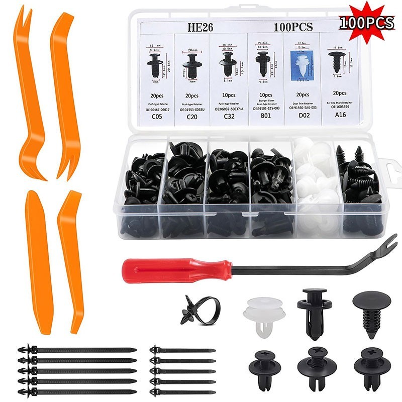100PCs Car Body Rivet Push Pin Plastic Fastener Retainer Bumper Fender Trim Clip
