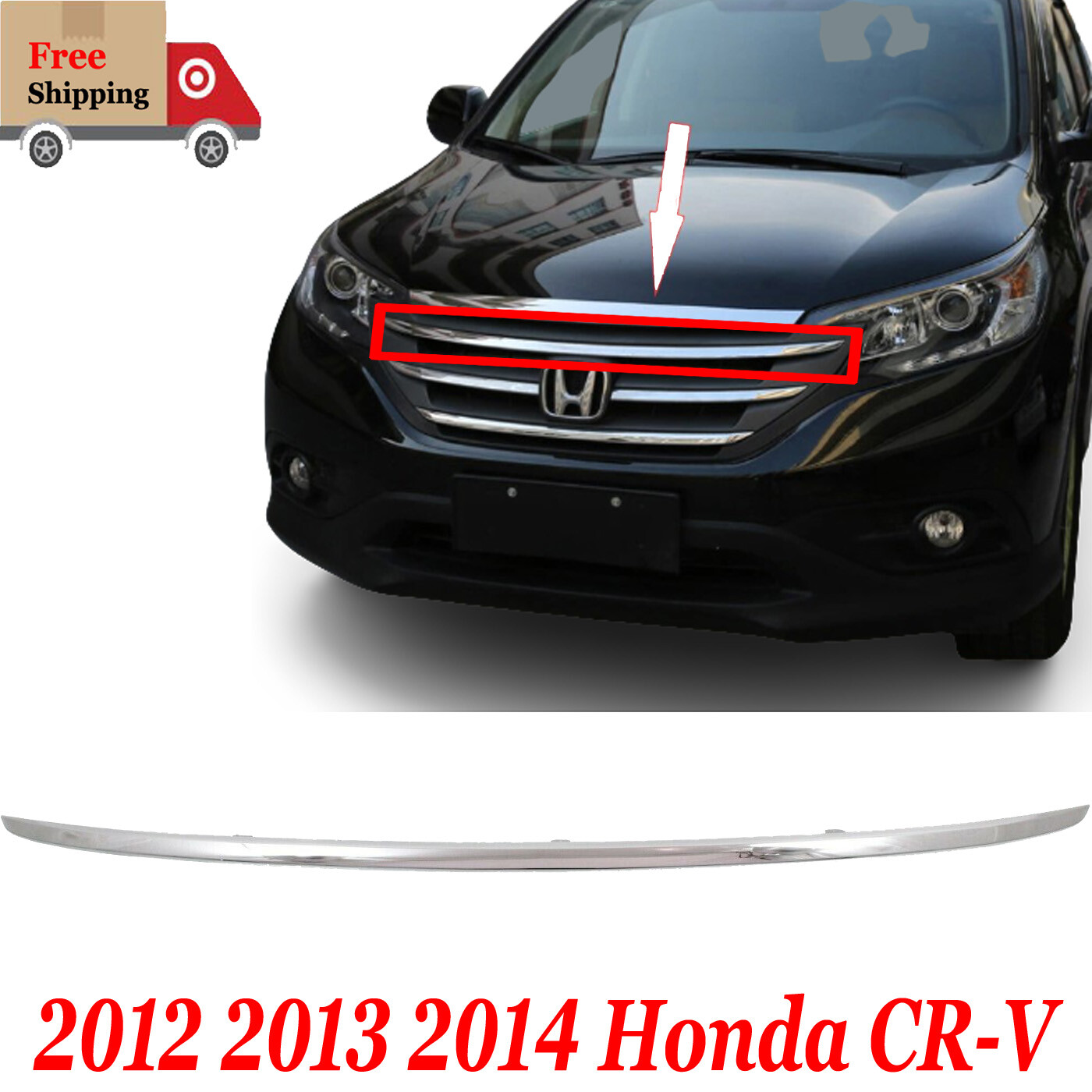 For 2012 2013 2014 Honda CR-V Front New Upper Grille Moulding Chrome HO1217107