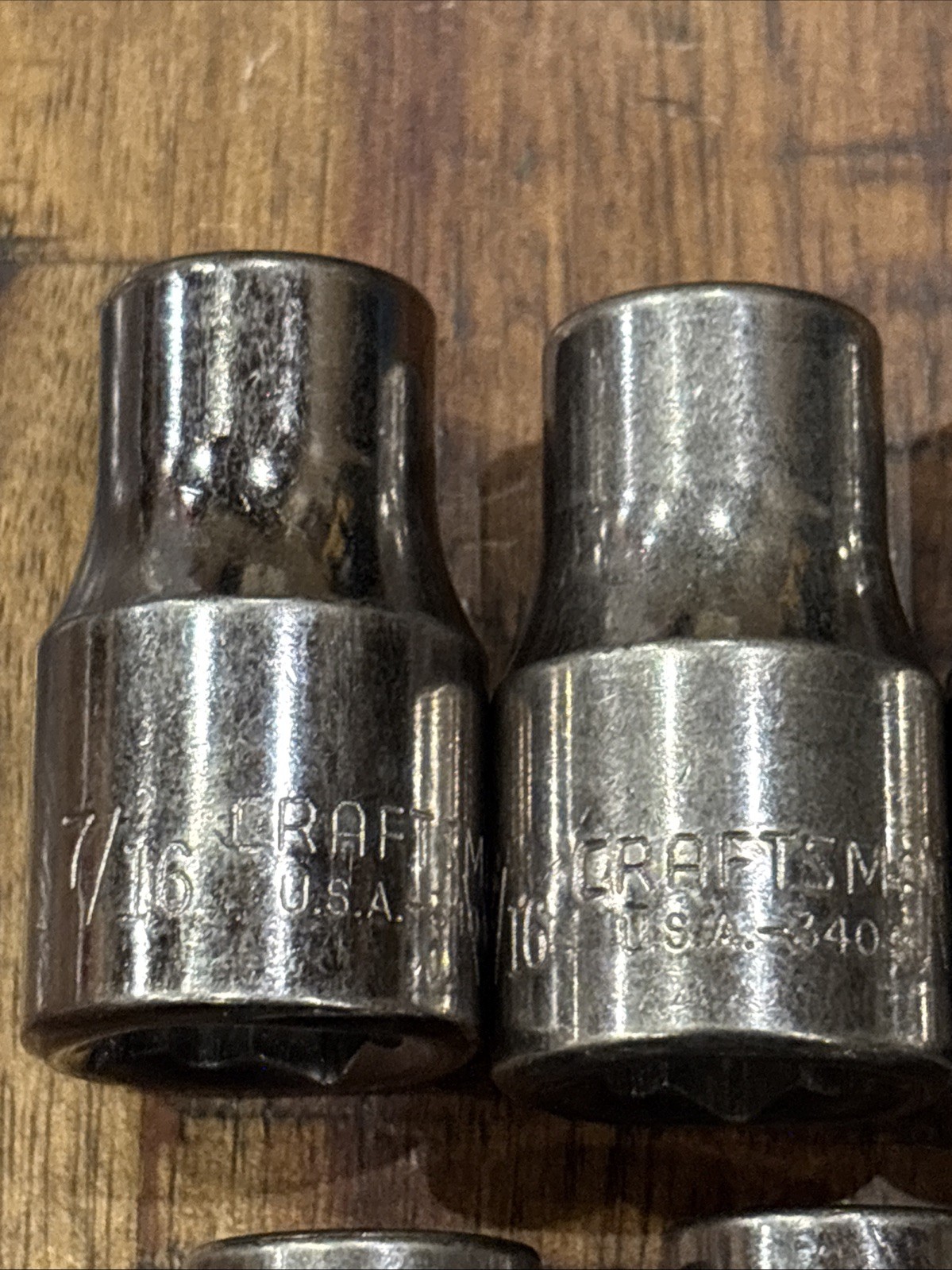 Craftsman 7/16” Laser Shallow Sockets 8pc 1/2” Drive 6 & 12 Point USA SAE EUC