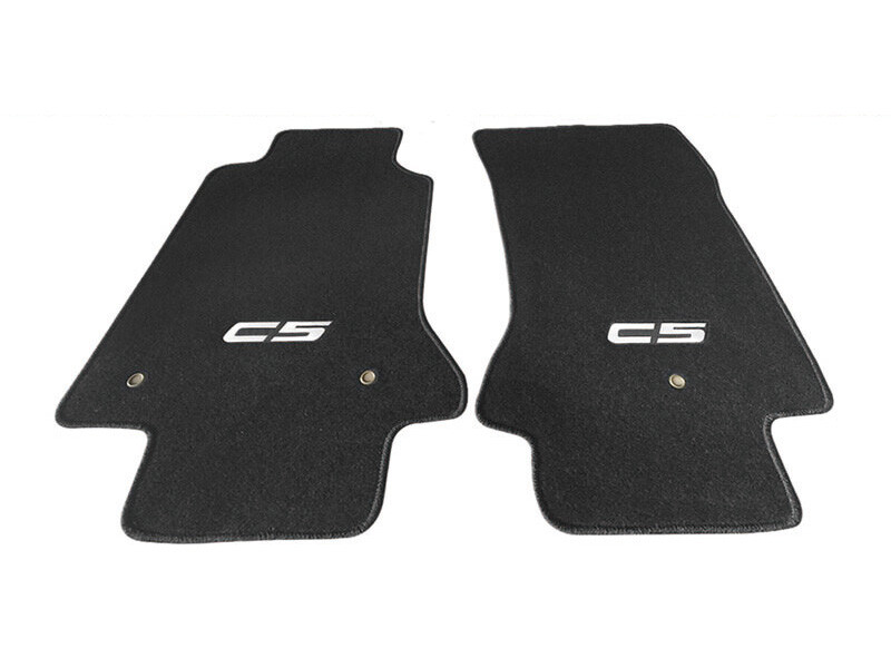 2 Pcs Front Black Carpet Embroidered Floor Mats For 97-04 Chevy Corvette C5