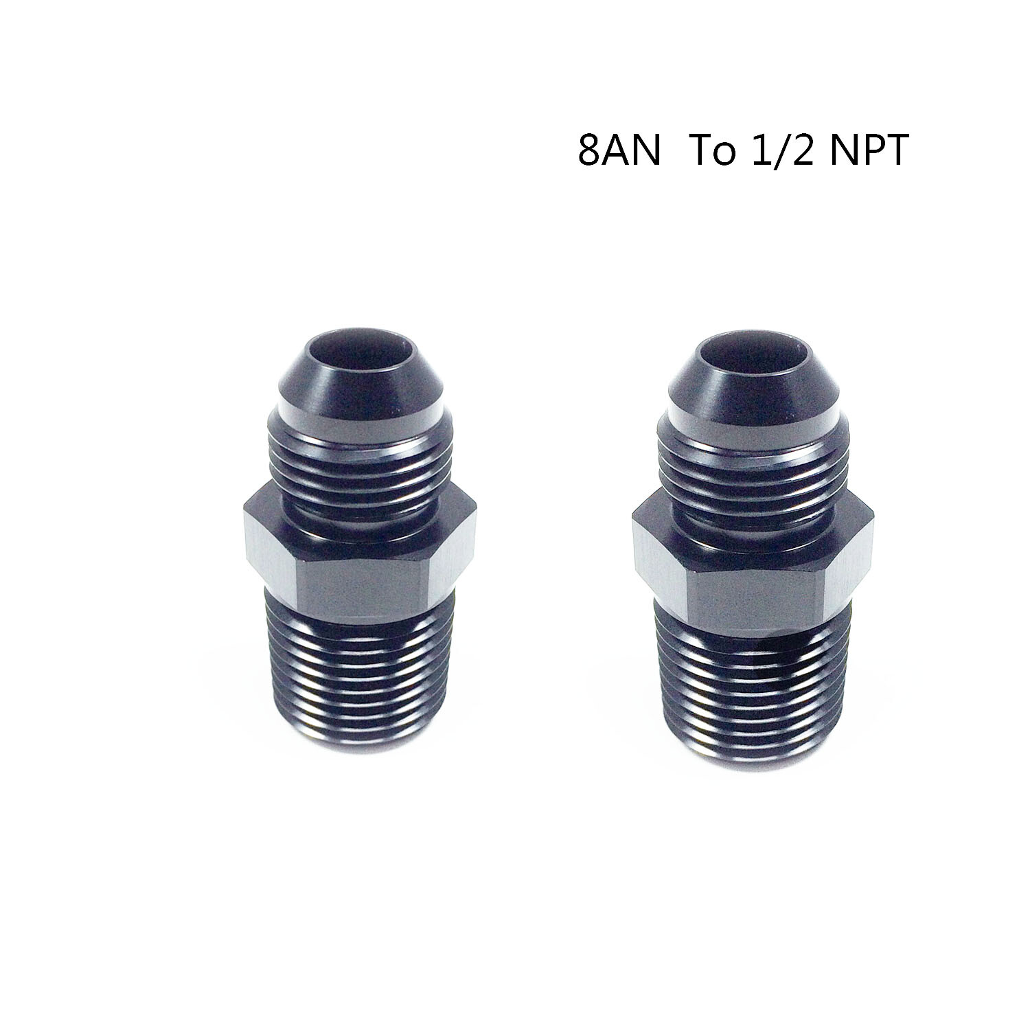 100% Brand New 2Pcs 8 AN to 1/2 NPT Fitting Straight Adapter Black Free Shipping
