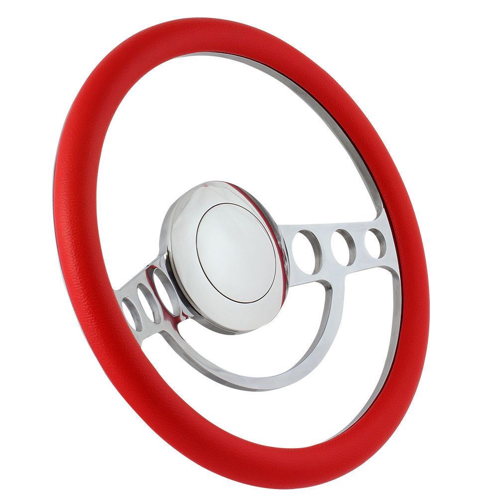 Red 14″ Polished Nostalgia Style Steering Wheel 1/2 Wrap