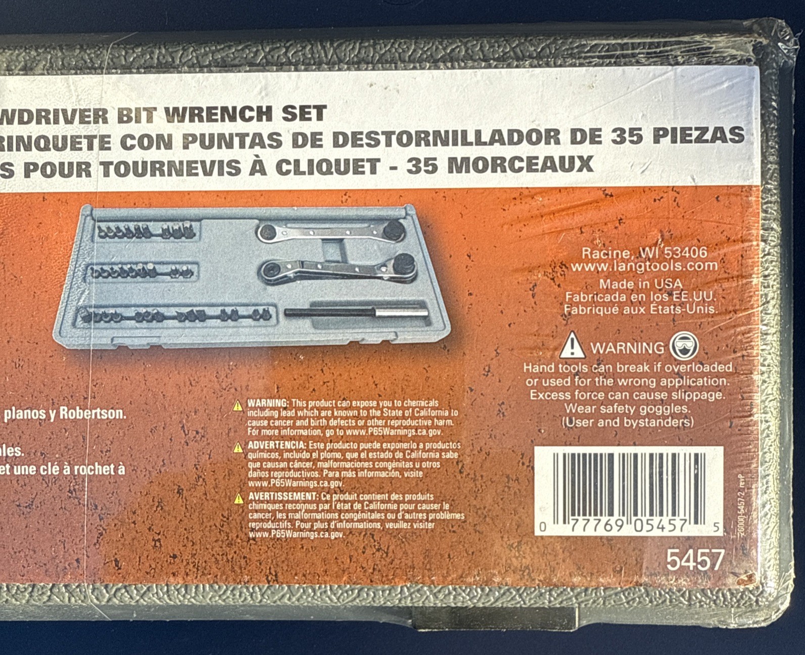 Lang Tools 35pc Ratcheting Screwdriver Bit Wrench Set 5457 USA NEW