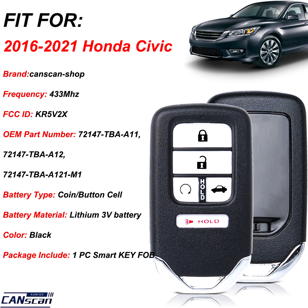 2 For 2016 2017 2018 2019 2020 2021 Honda Civic Smart Remote Car Key Fob KR5V2X