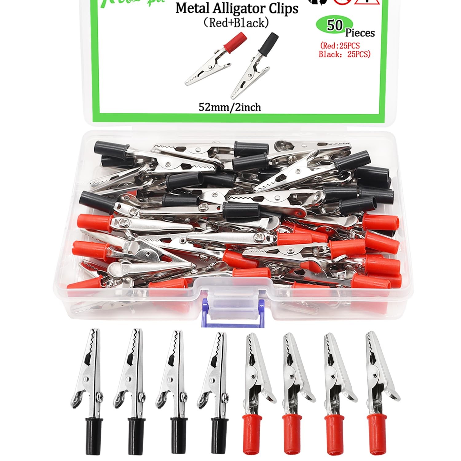 Ruibapa 50 PCS 52 mm/2 inch Metal Alligator Clips 50pcs-52mm, Red, Black
