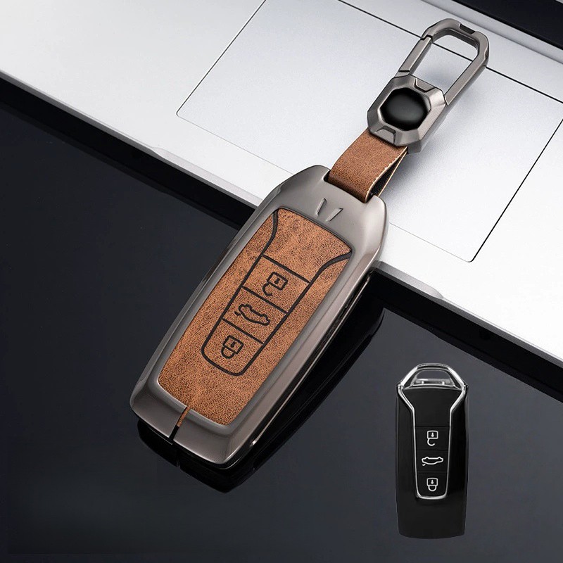 Zinc Alloy Leather Car Remote Key Fob Case Cover Bag For Volkswagen Touareg 2019