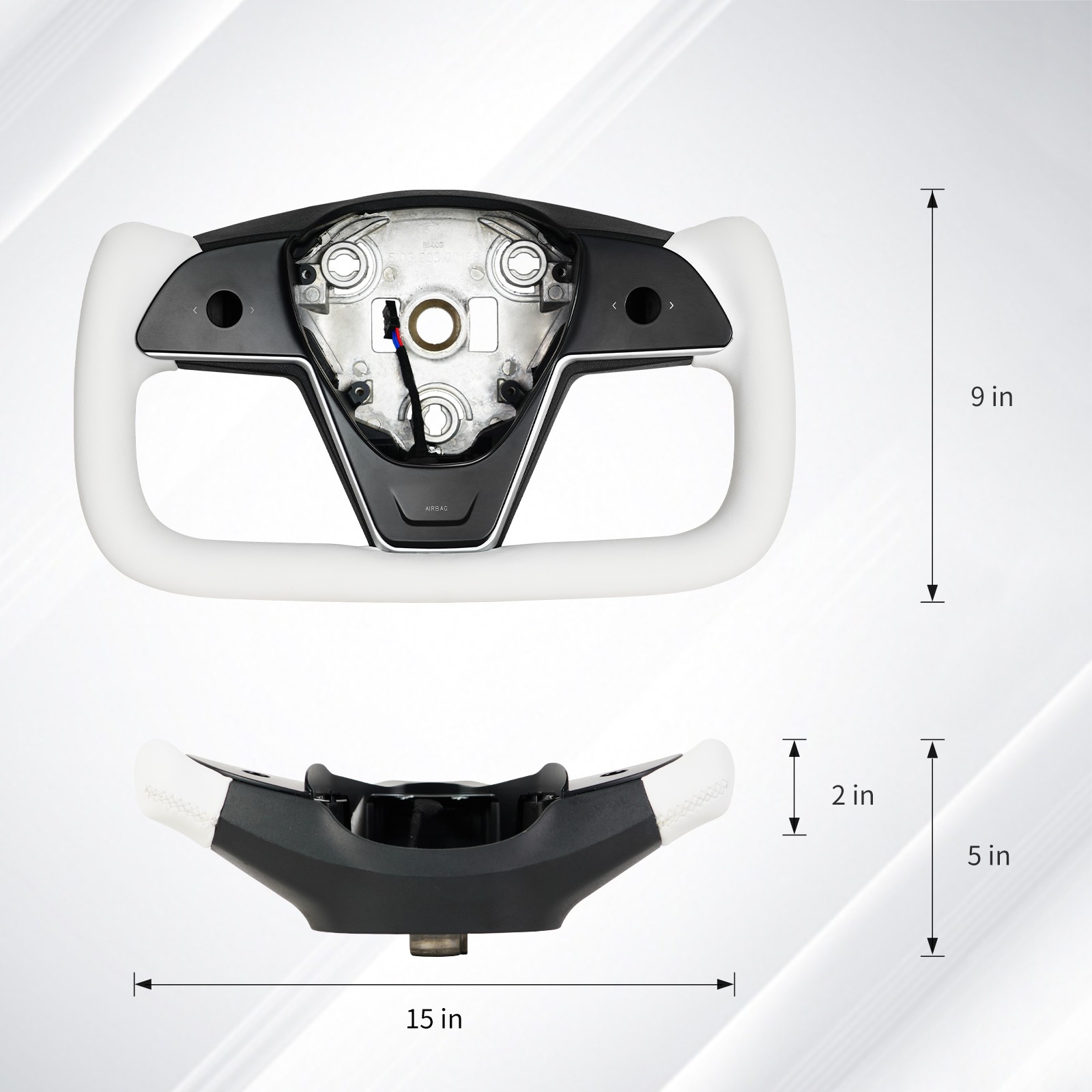 Leather Yoke White Upgrade Steering Wheel Fits Tesla Model 3 Model Y with Heated
