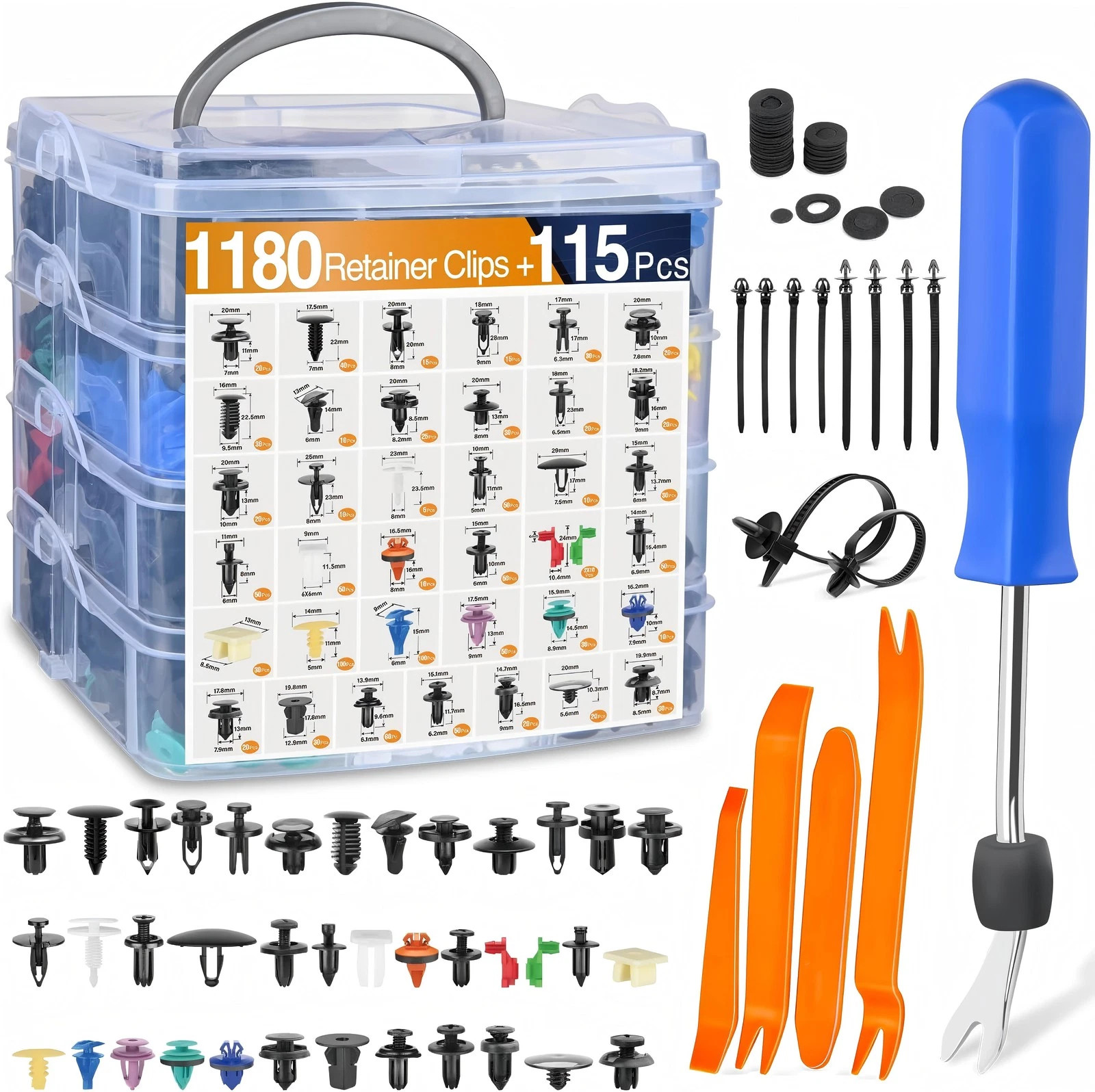 1295pc Car Retainer Clips Plastic Fasteners Trim Bumper Fender Rivet Assortment