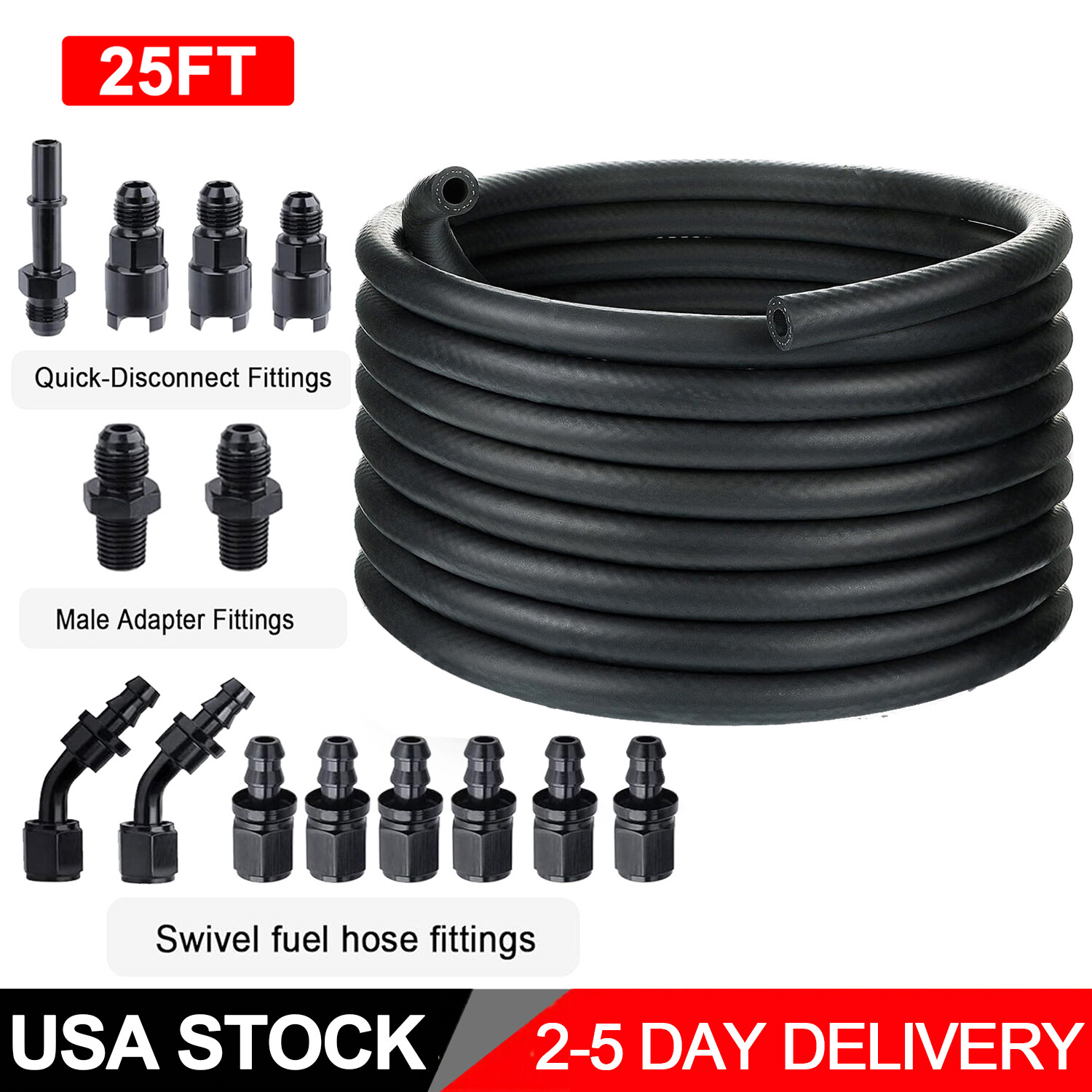 25FT 3/8”LS SWAP NBR Fuel Injection Line Kit Complete Conversion EFI FI Fitting