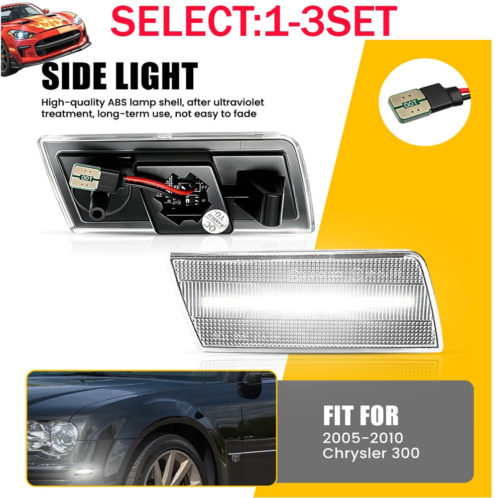 2-6X Clear White LED Side Marker Lights For 2005-09 2010 Chrysler 300 Front IP67
