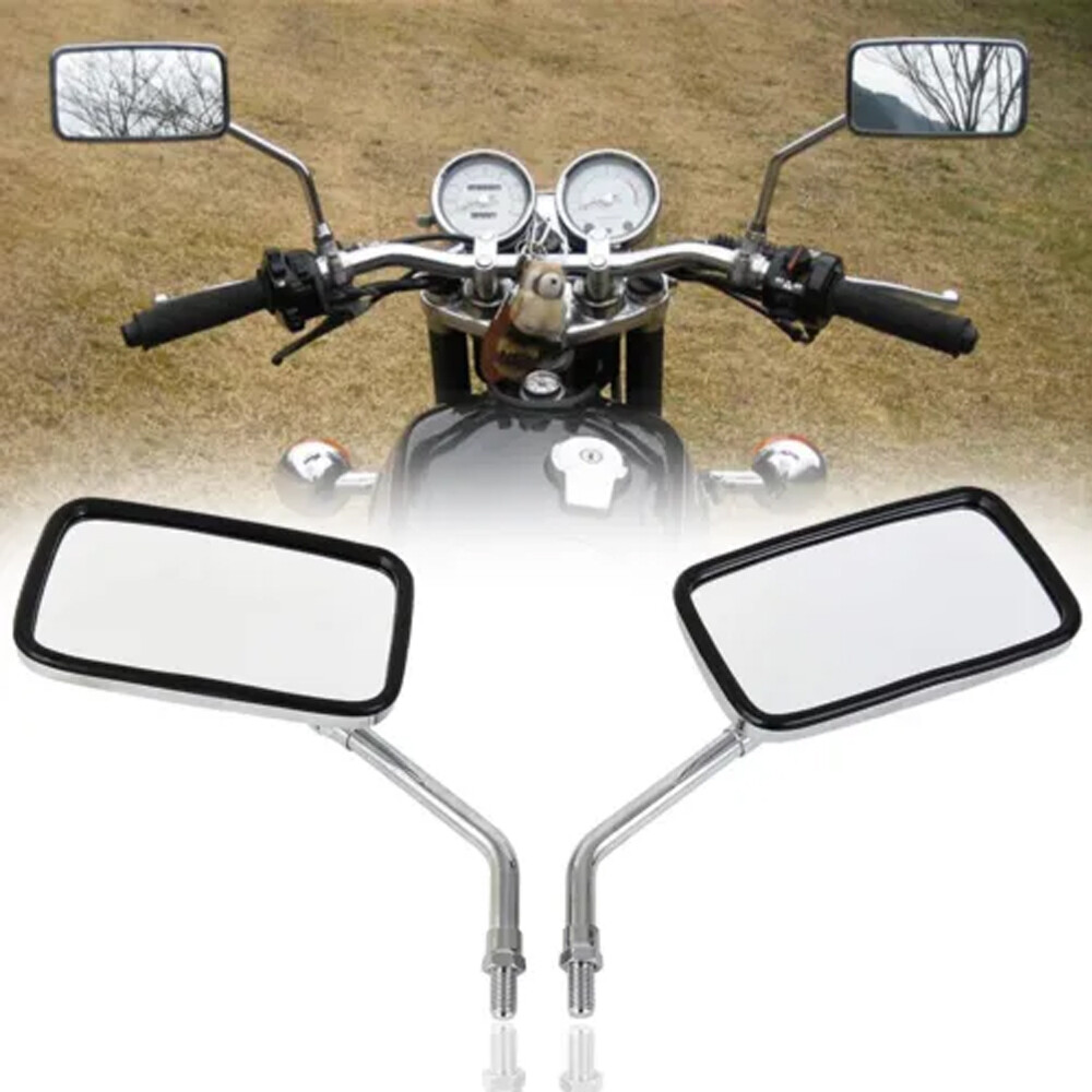 Chrome Rectangle Motorcycle Mirrors 10MM Fit Kawasaki Vulcan VN 500 800 900 1600