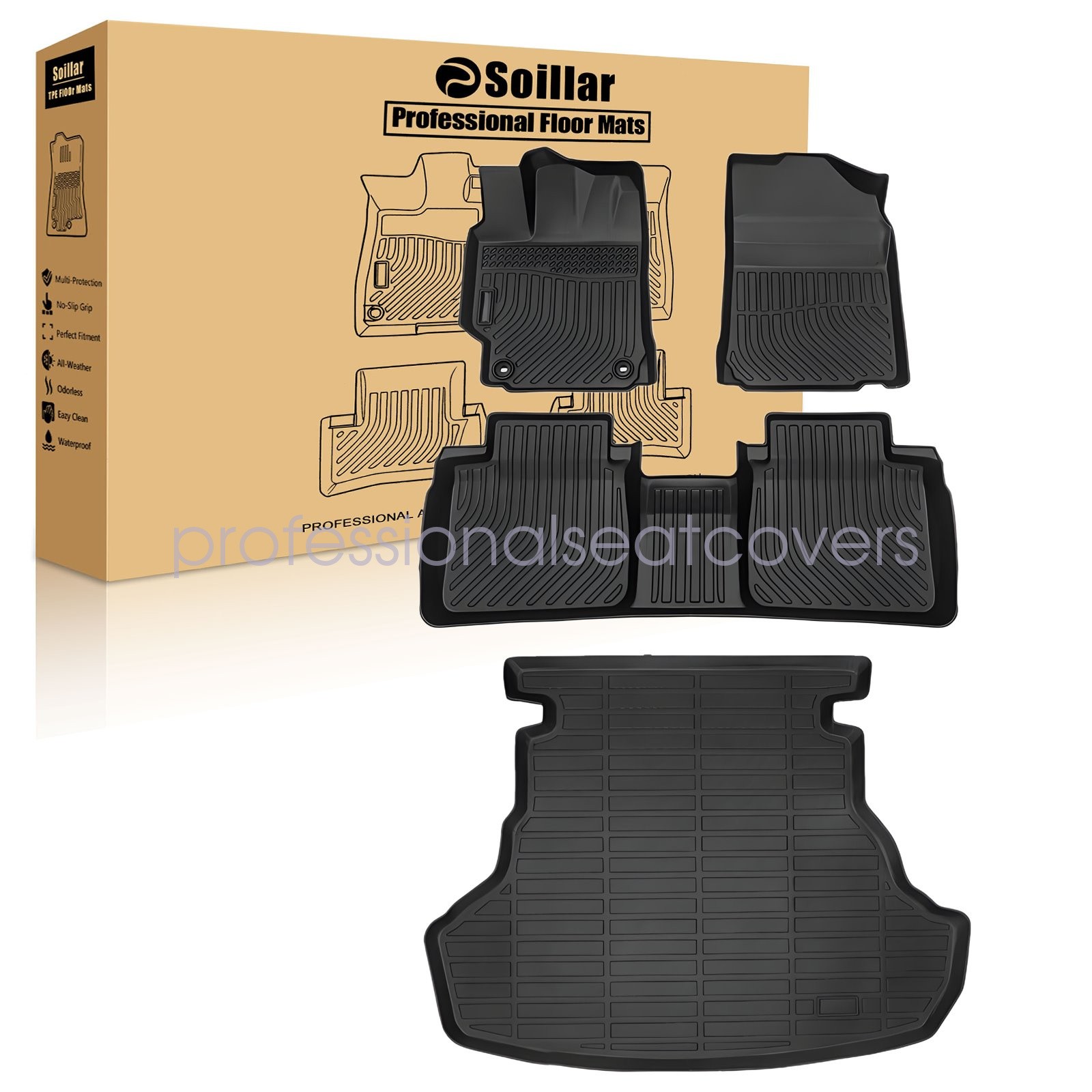 For 2012-2017 Toyota Camry Floor Mats & Cargo Trunk Liner TPE All-Weather Black