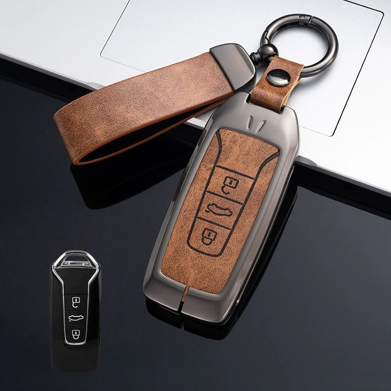 Zinc Alloy Leather Car Remote Key Fob Case Cover Bag For Volkswagen Touareg 2019