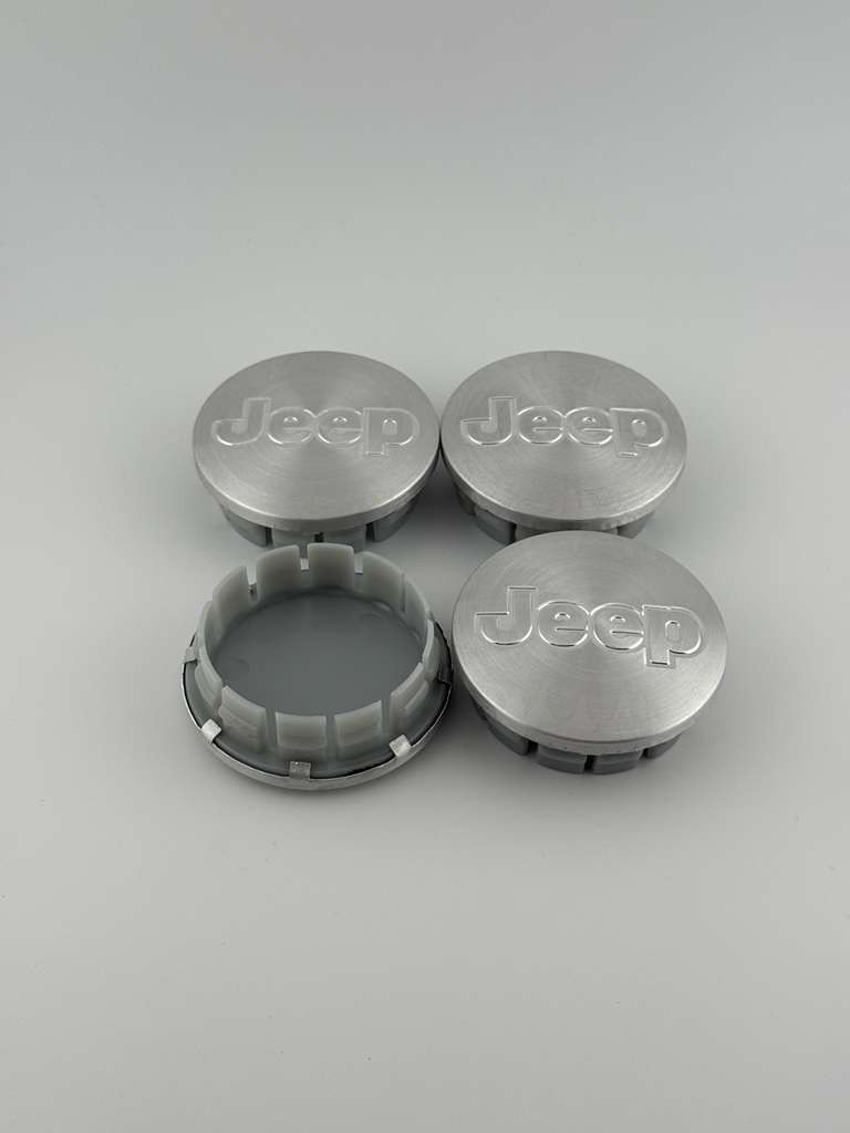 JEEP SET OF 4 Brushed Silver 55mm/2.16in Wheel Center Caps