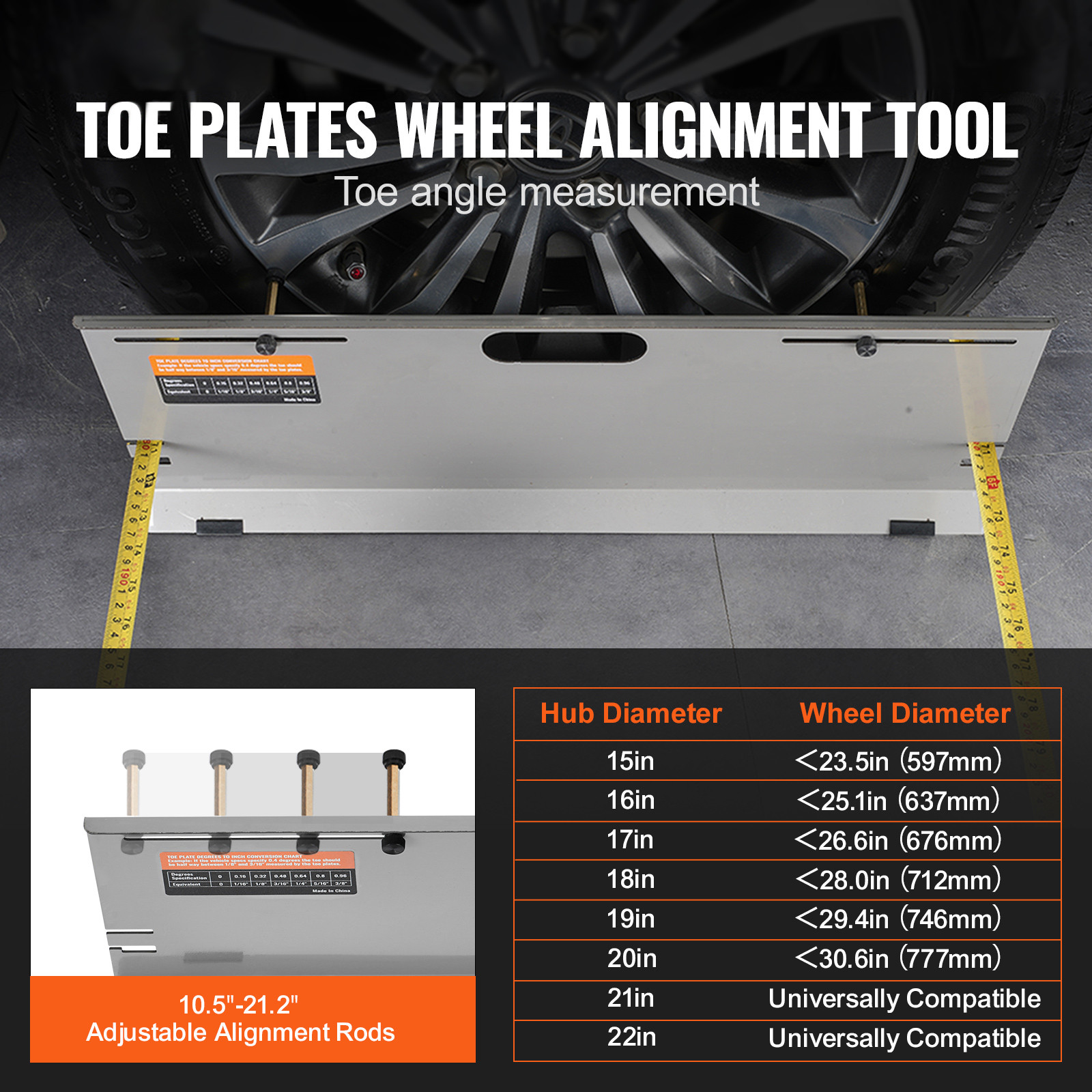 VEVOR Wheel Alignment Tool Toe Plates Accurate Measure Tape And Conversion Chart
