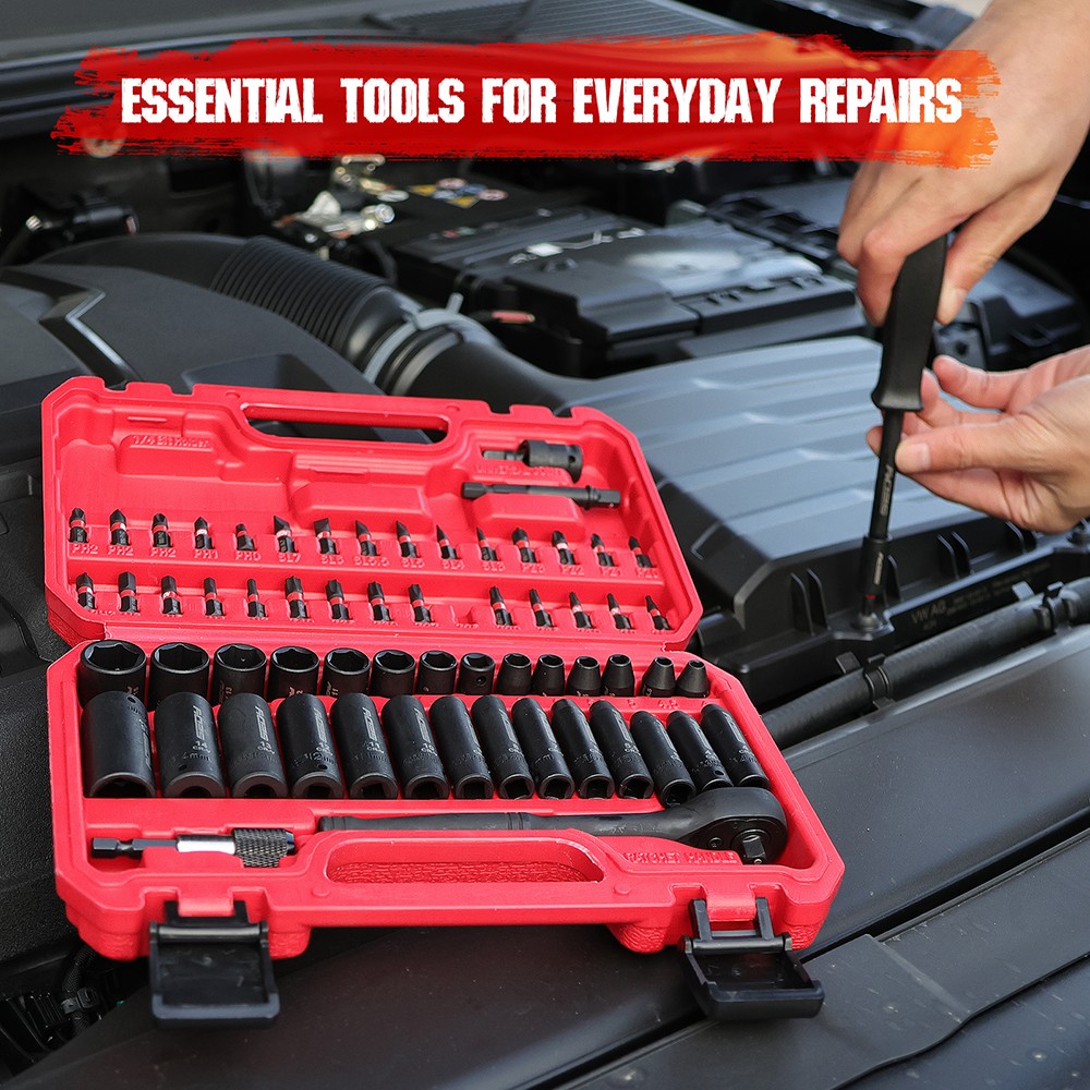 64PC 1/4″ Drive Impact Socket Wrench Screwdriver Head Set Drill Bit Set Ratchet