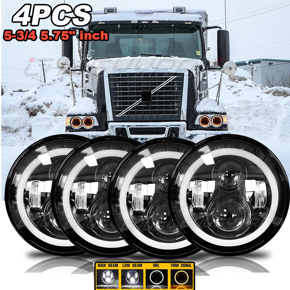 4PCS Fit Volvo VHD 2001-2019 5-3/4″ 5.75″ Inch LED Projector Headlight Headlamp