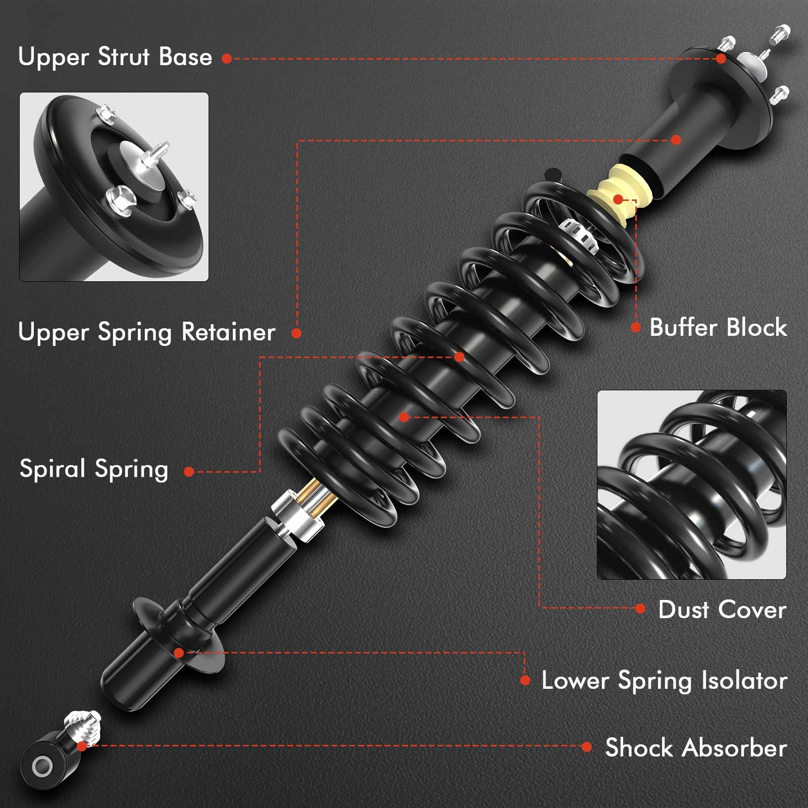 2x Shock Absorber with Coil Spring Load Adjusting for Chrysler 300 Dodge Rear