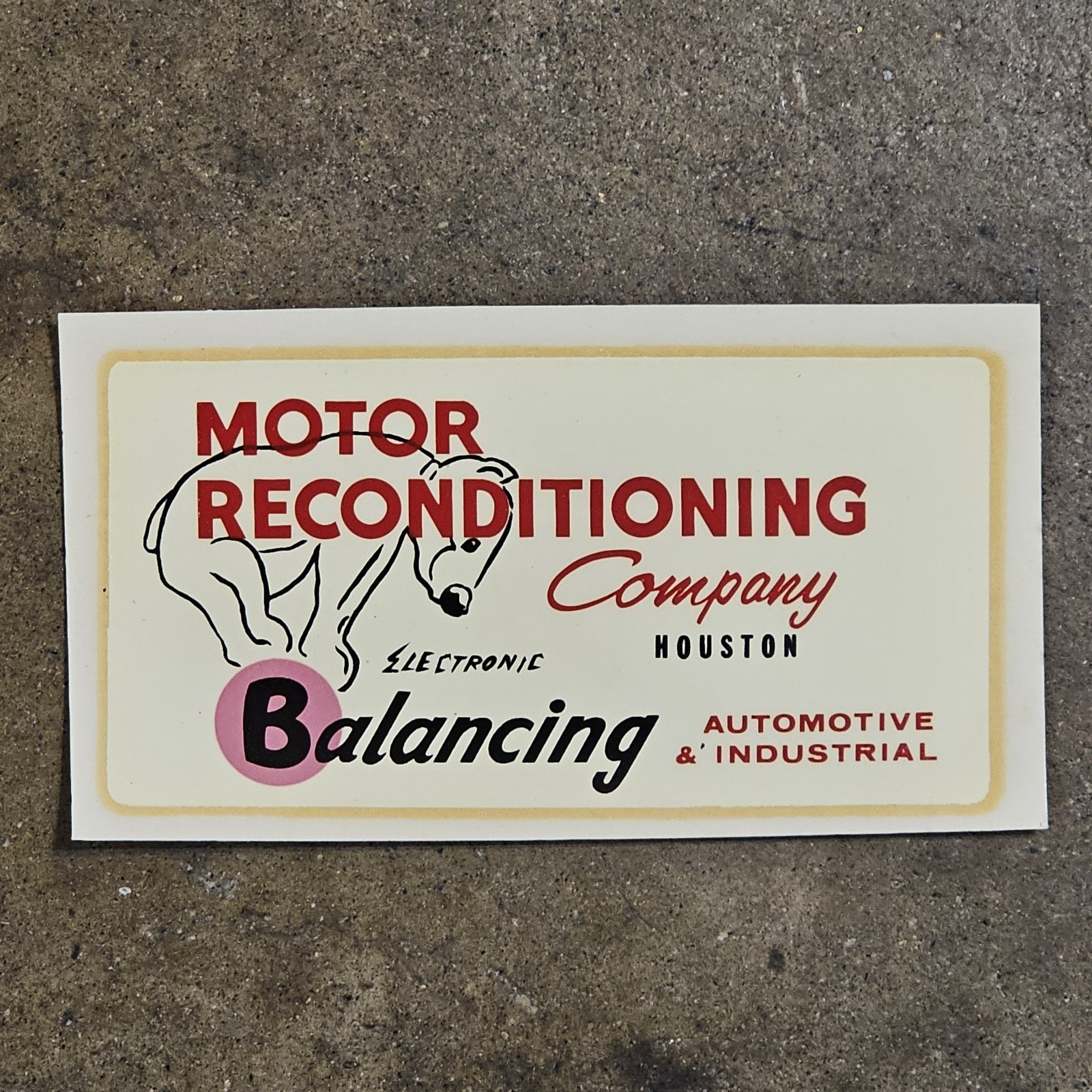 Vintage Water Decal Engine Machine Shop Hot Rod Auto Houston TX bear balancing