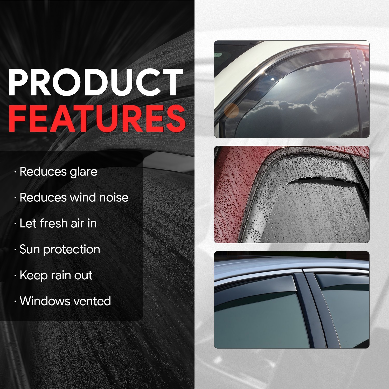 For 14-19 Chevy Silverado GMC Sierra Crew Cab Window Visor Rain Guard Deflector