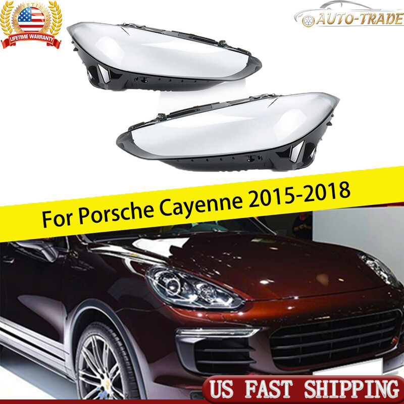 2x For Porsche Cayenne 2015-2018 Headlamp Transparent Cover Headlight Shell