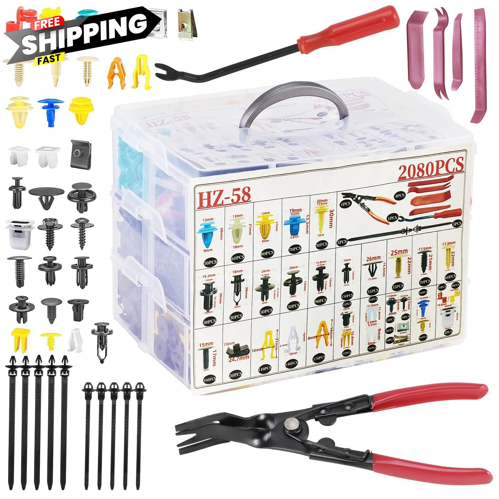 2080Pcs Car Retainer Clips & Fasteners Kit – 33 Universal Sizes Nylon Black