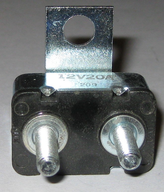 12 V 20 A Automatic Reset Circuit Breaker with Mounting Tab and Theaded 10 – 32