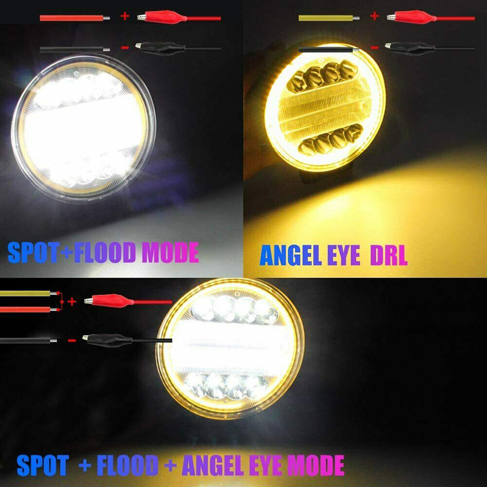 Pair 5”Inch LED Work Light Spot Flood Driving Fog Round Amber Lamp Offroad