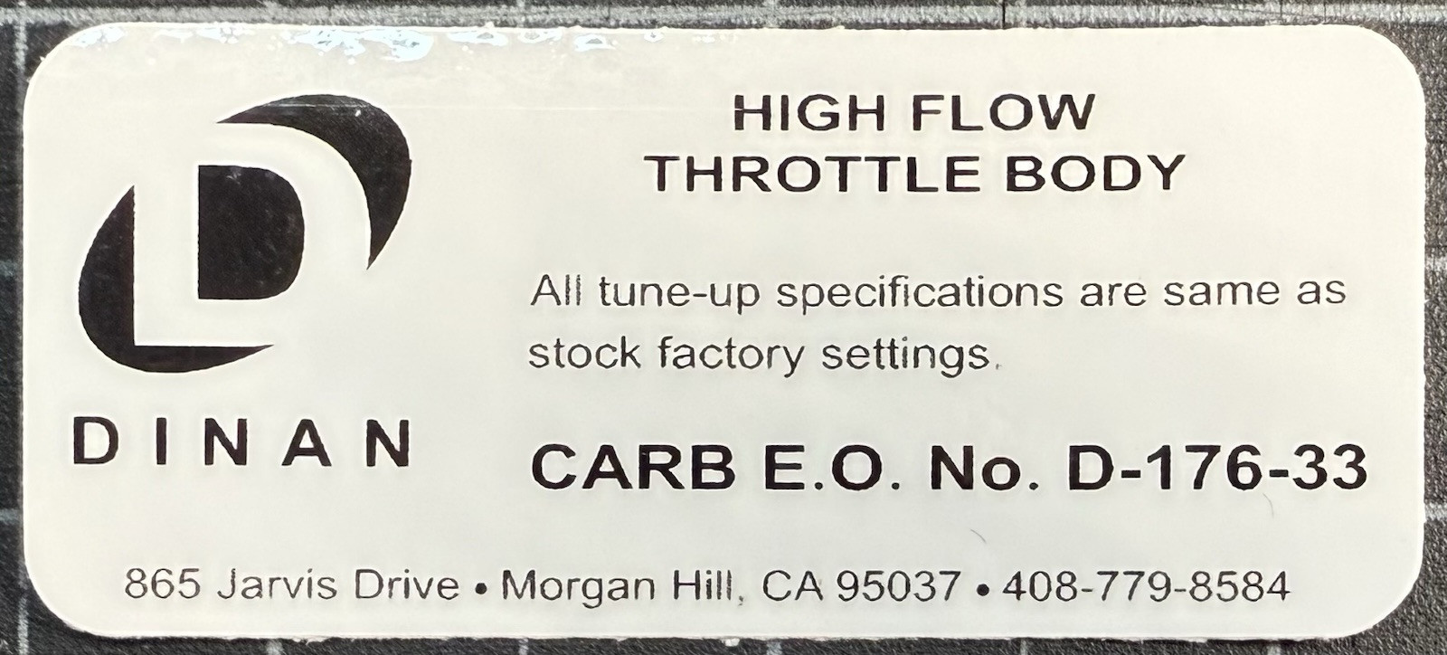 Dinan High Flow Throttle Body Decal