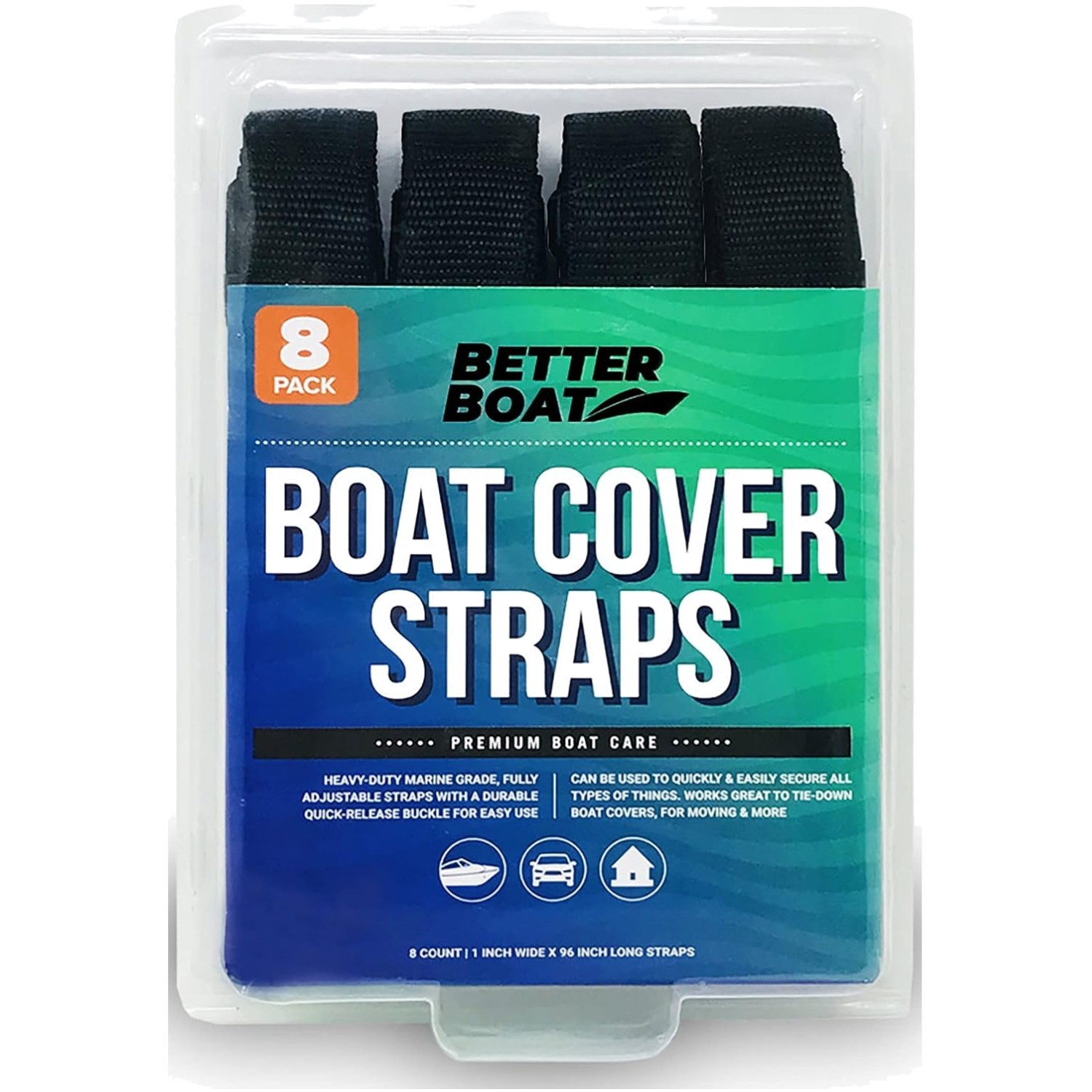 Reliable 8 Pack Nylon Utility Straps – 1″ x 96″ with Quick Release Buckles