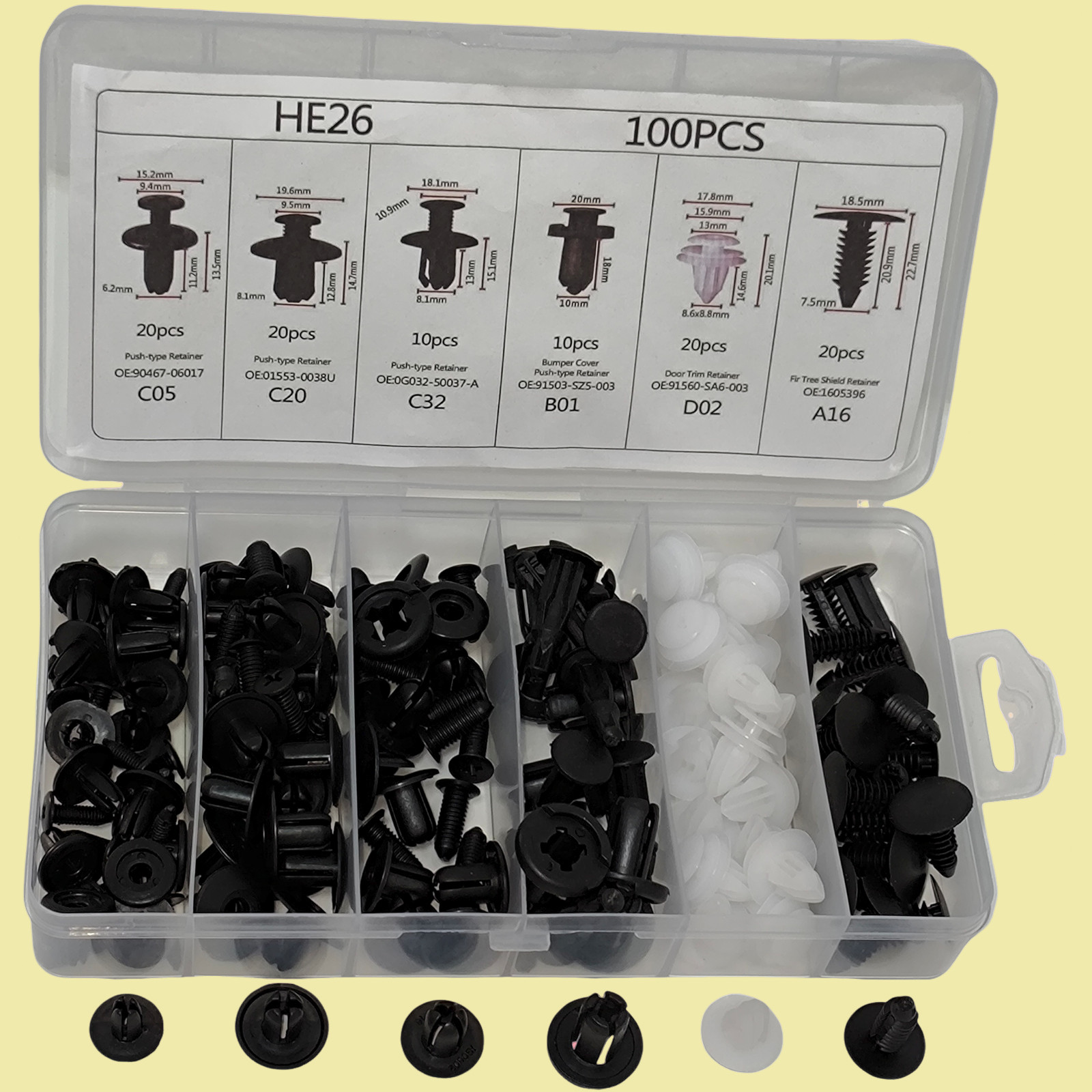 Car Fixer Plastic Fasteners Kit Push Type Rivets Assortment Clip Set For 100PCS