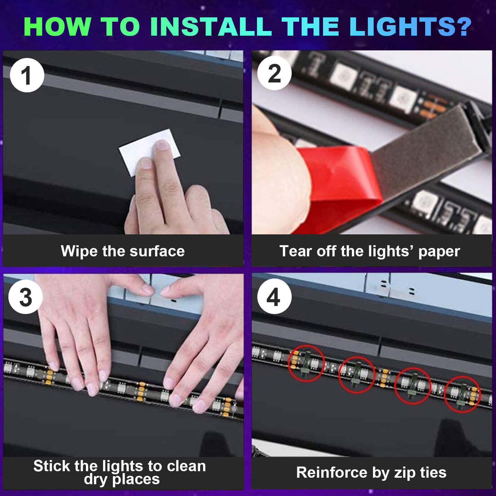 RGB LED Strip Under Car Tube Underglow Underbody System Neon Light Kit