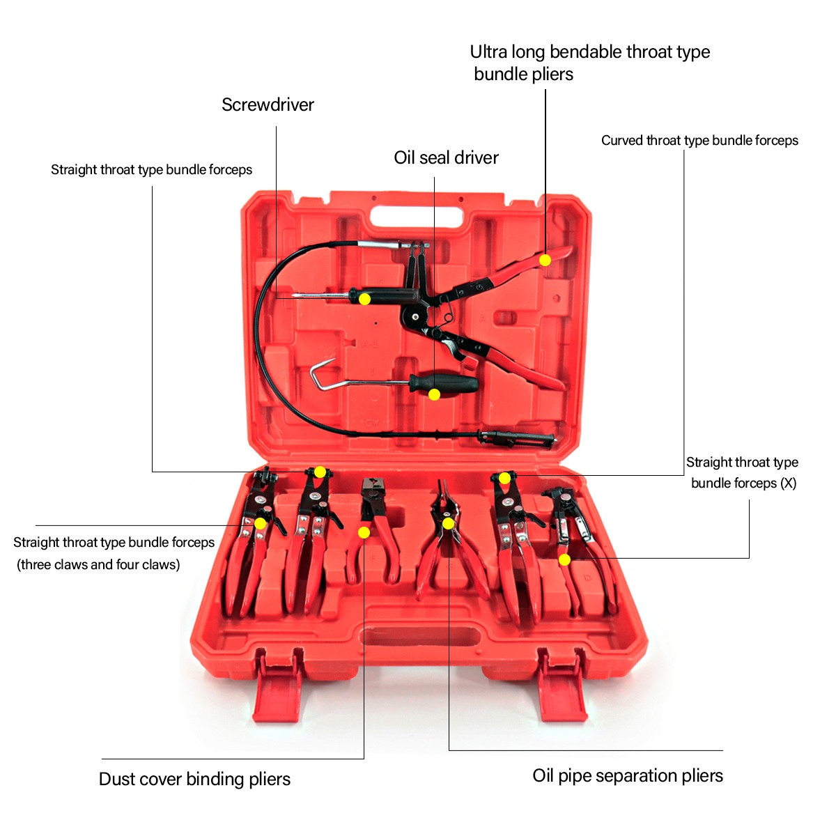 10Pc Hose Clamp Clip Remover Pliers Wire Long Reach Kit Fuel Oil Water Hose Tool