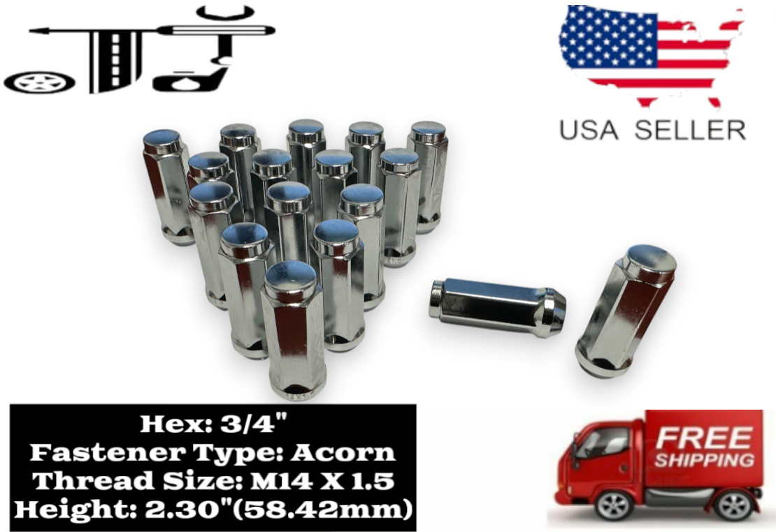 160Pcs 2.3″ Tall Chrome 14×1.5 Bulge Acorn Lug Nut 3/4″Hex WHOLESALE SAVINGS