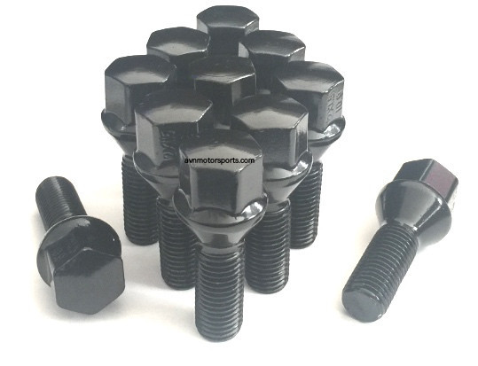 (20) 12×1.25 ACORN BLACK CONE SEAT WHEEL LUG BOLTS 28MM SHANK FIAT 500 DART JEEP