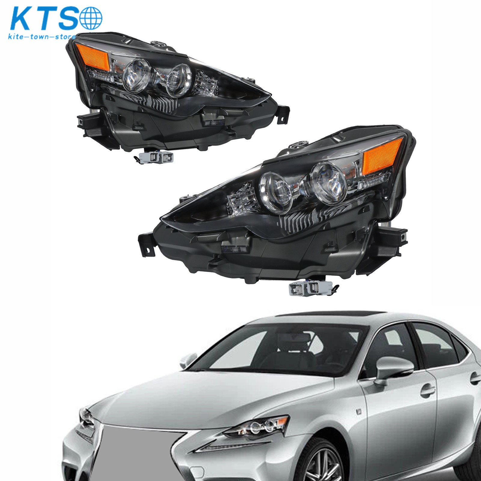 LED For Lexus IS 2014-2016 Left+Right Headlights Assembly W/Halogen Turn Signal