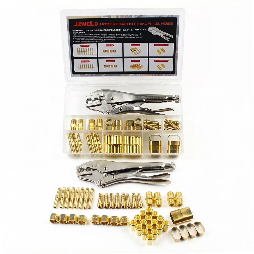 JZWELD Hose Repair and Assembly Kits, 1/4″ ID Torch 1/4 inch, 3/16 inch