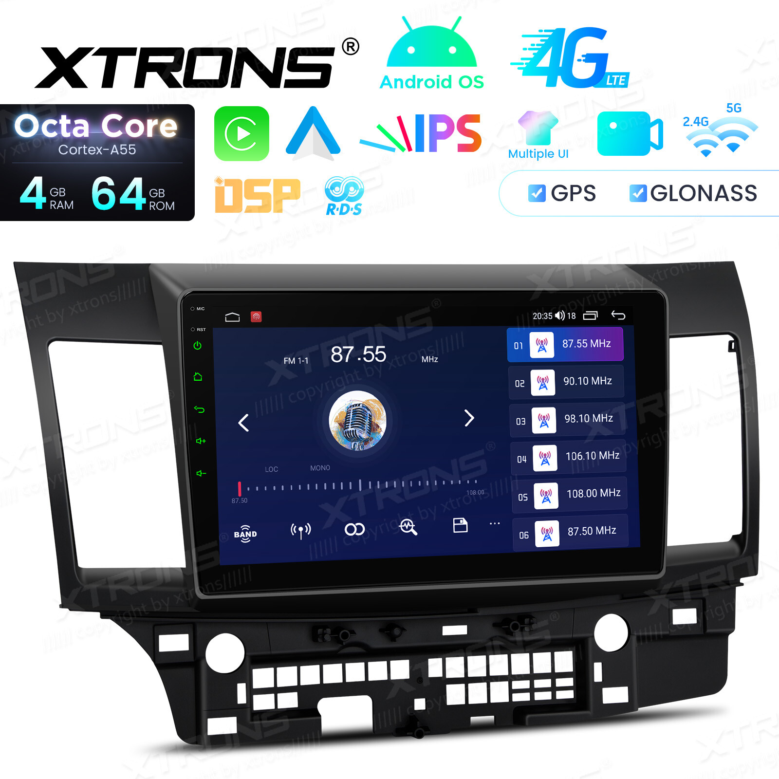 Wireless CarPlay Android Auto for Mitsubishi Lancer Stereo GPS 8-Core 4+64G 4G