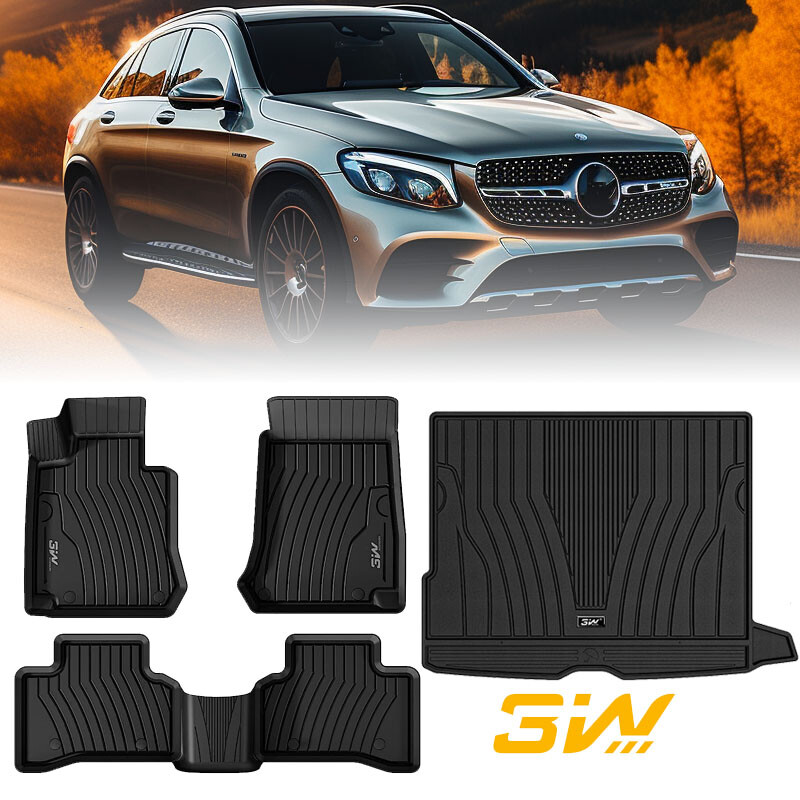 3W Floor Mats Cargo Liner For Mercedes-Benz GLC 2016-2022 All Weather TPE Mat