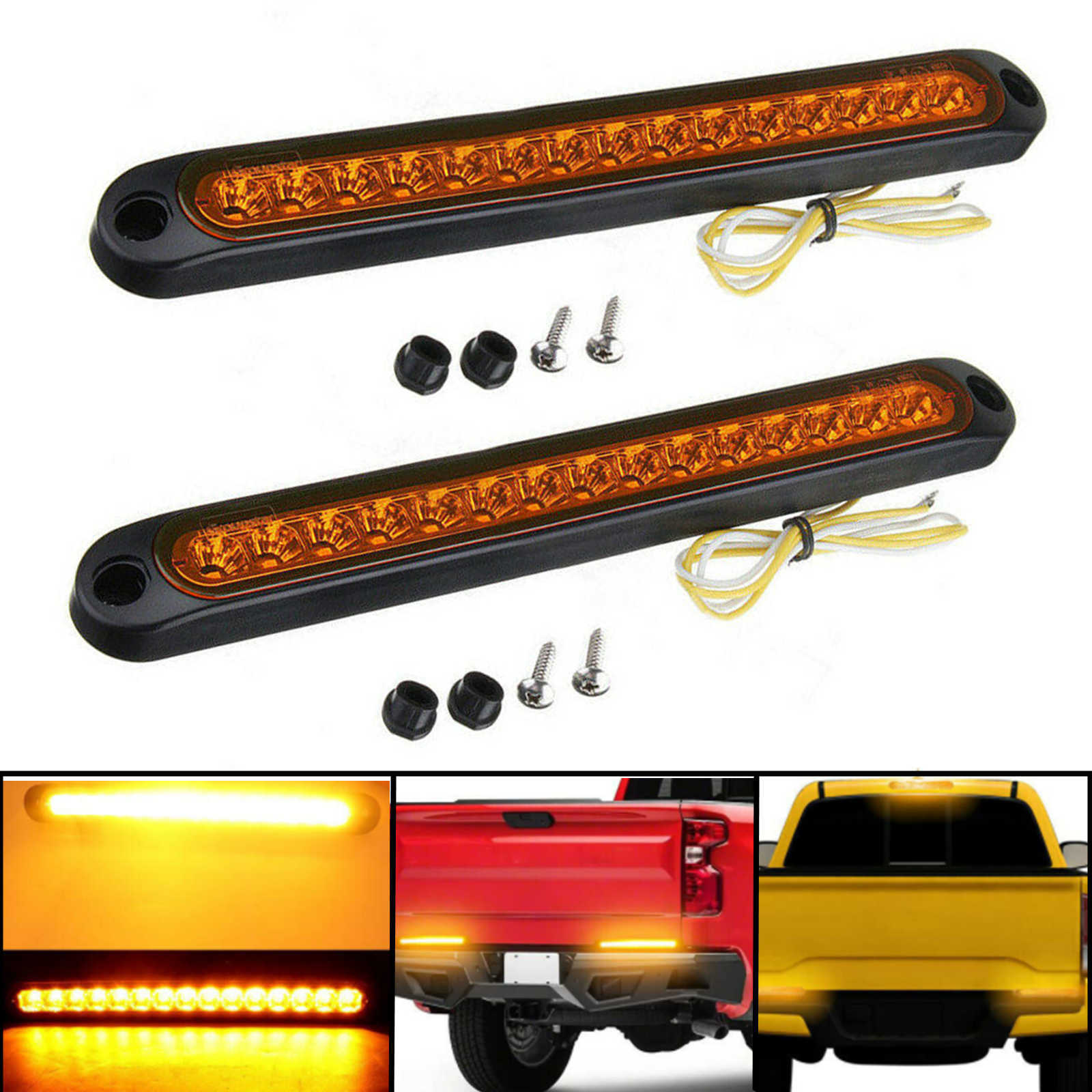2X 10 inch Sealed Truck Trailer Light Bar LED Turn Signal Tail Light Strip Amber