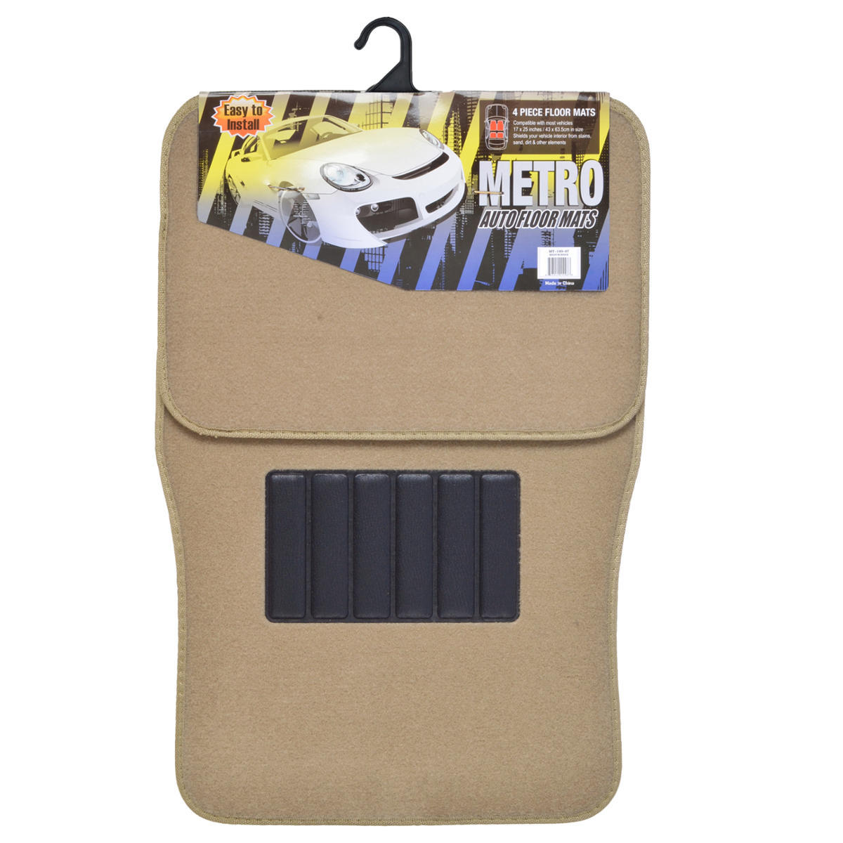 carXS Solid Beige Car Seat Covers Set Complete w/ Front & Rear Carpet Floor Mats