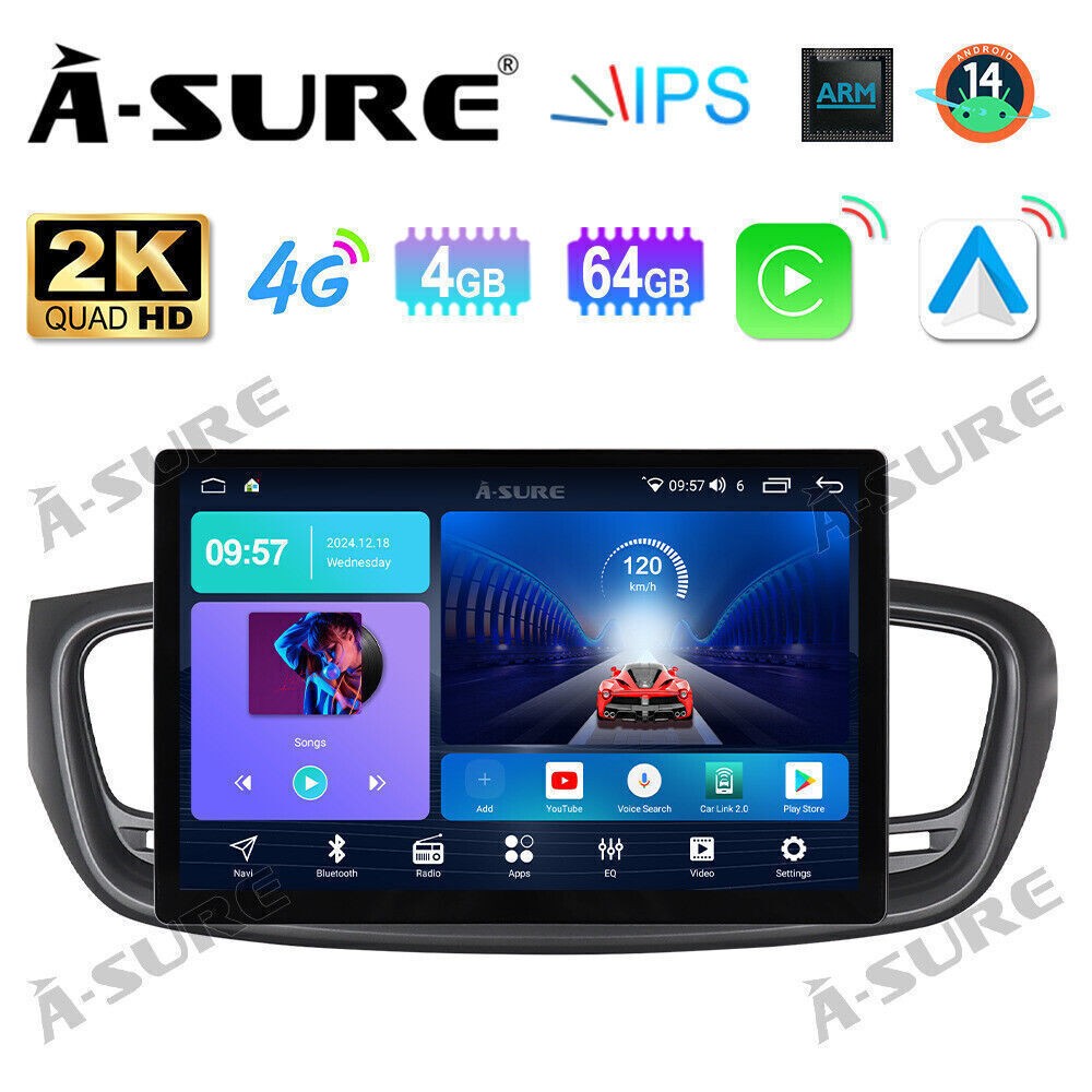 8 Core 13.1″ 2K Android 14.0 Car Radio +4G LTE CarPlay For Kia Sorento 2015-2020