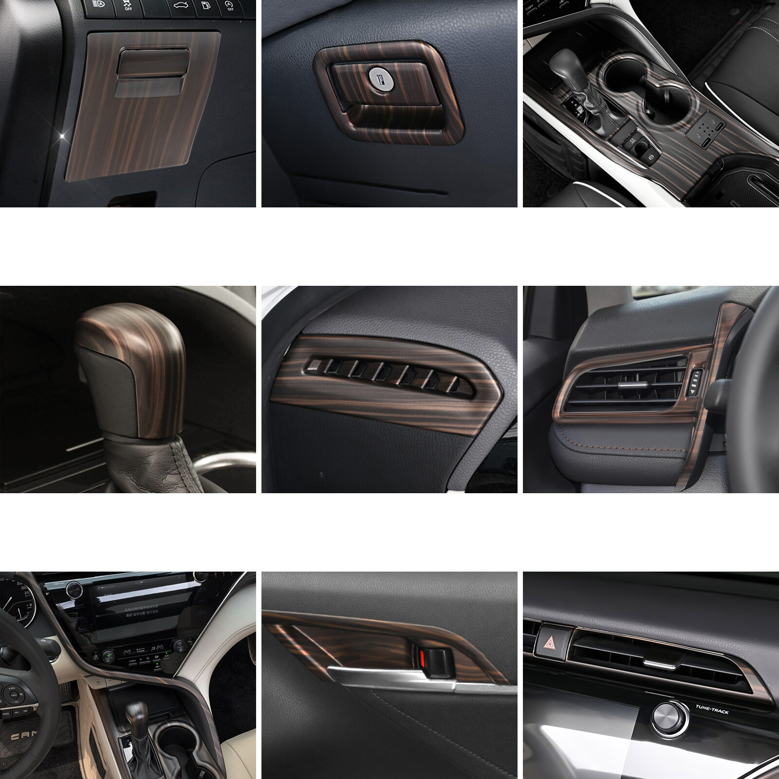 Full Set Interior Wood Grain Console Molding Cover Trim For Toyota Camry 2018+