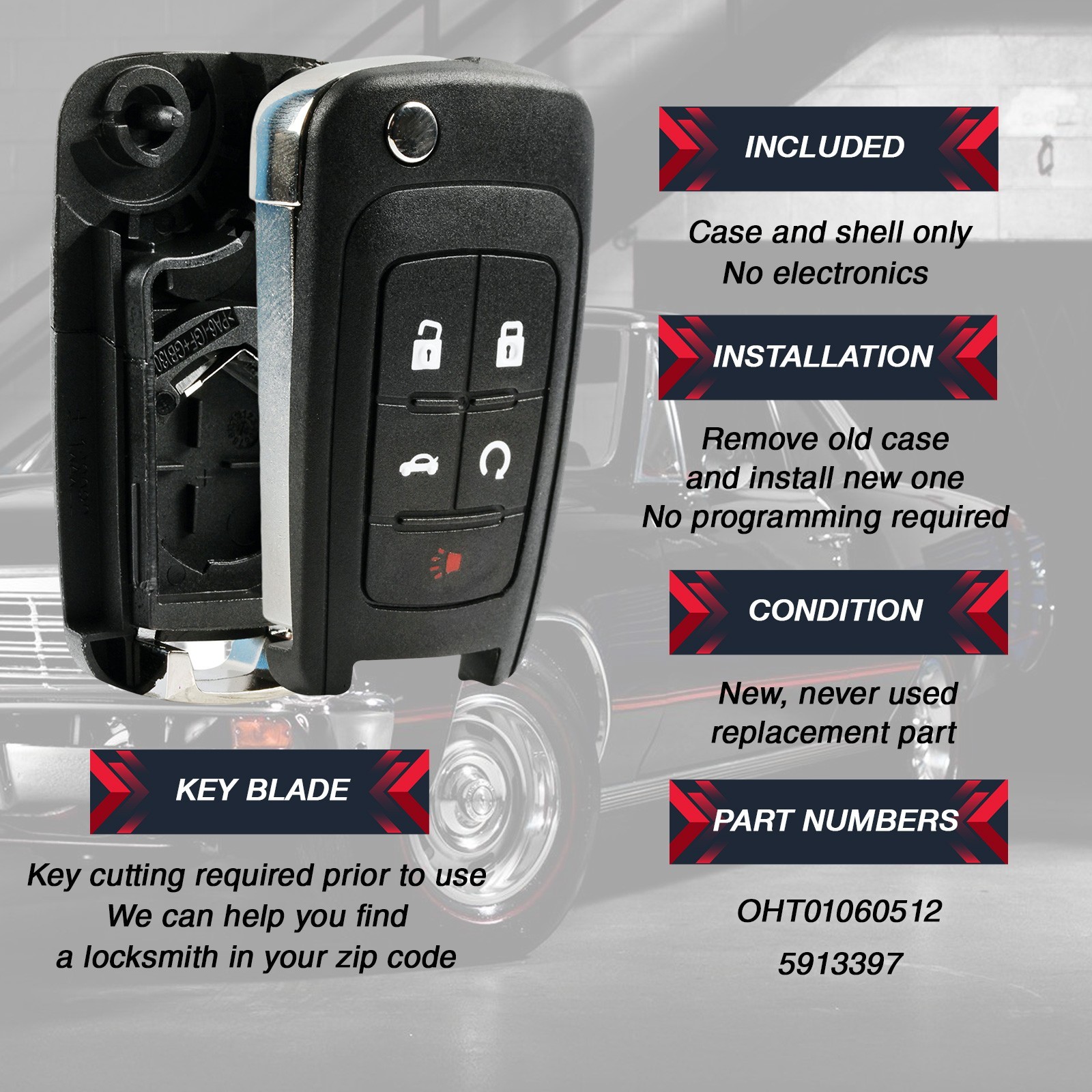 2 Replacement For 2014 2015 2016 Chevrolet Malibu Limited Flip Key Fob Case