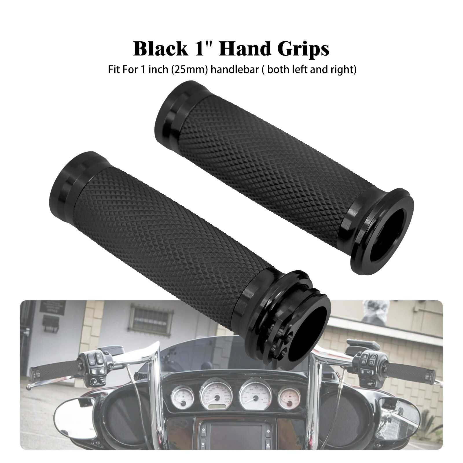 1″ 25mm Black Handle Bar Hand Grips For Harley Sportster XL Touring Dyna Softail