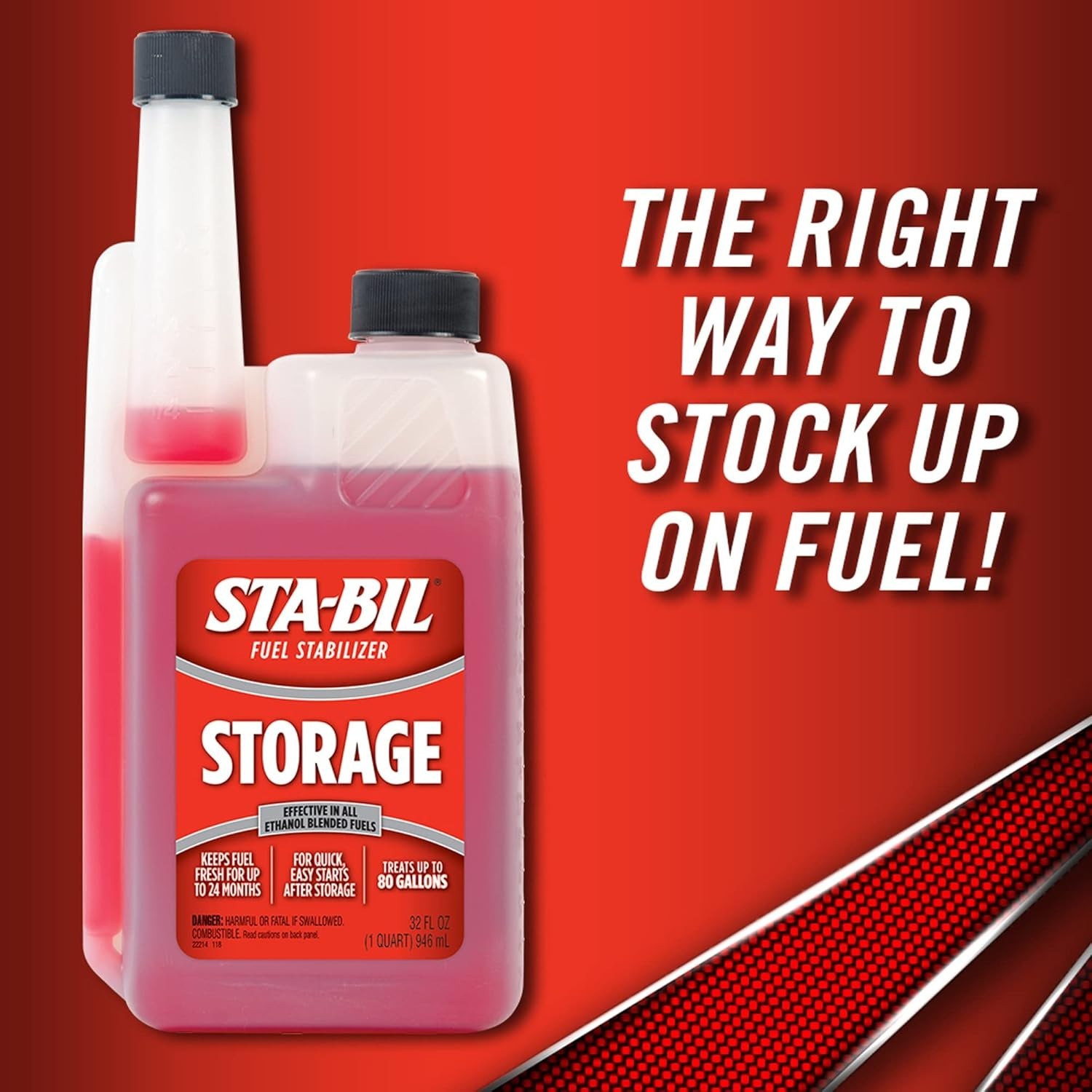 Sta-Bil Storage Fuel Stabilizer Keeps Fresh For 24 Months, 32 Fl. Oz., Red