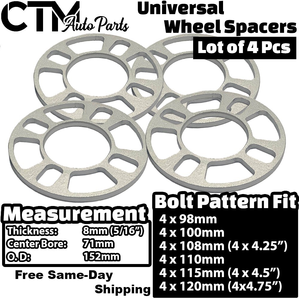 4x 8mm Thick 4×4.5 (4×115) Universal Wheel Spacer Fit 4-Lug Acura Honda Hyundai