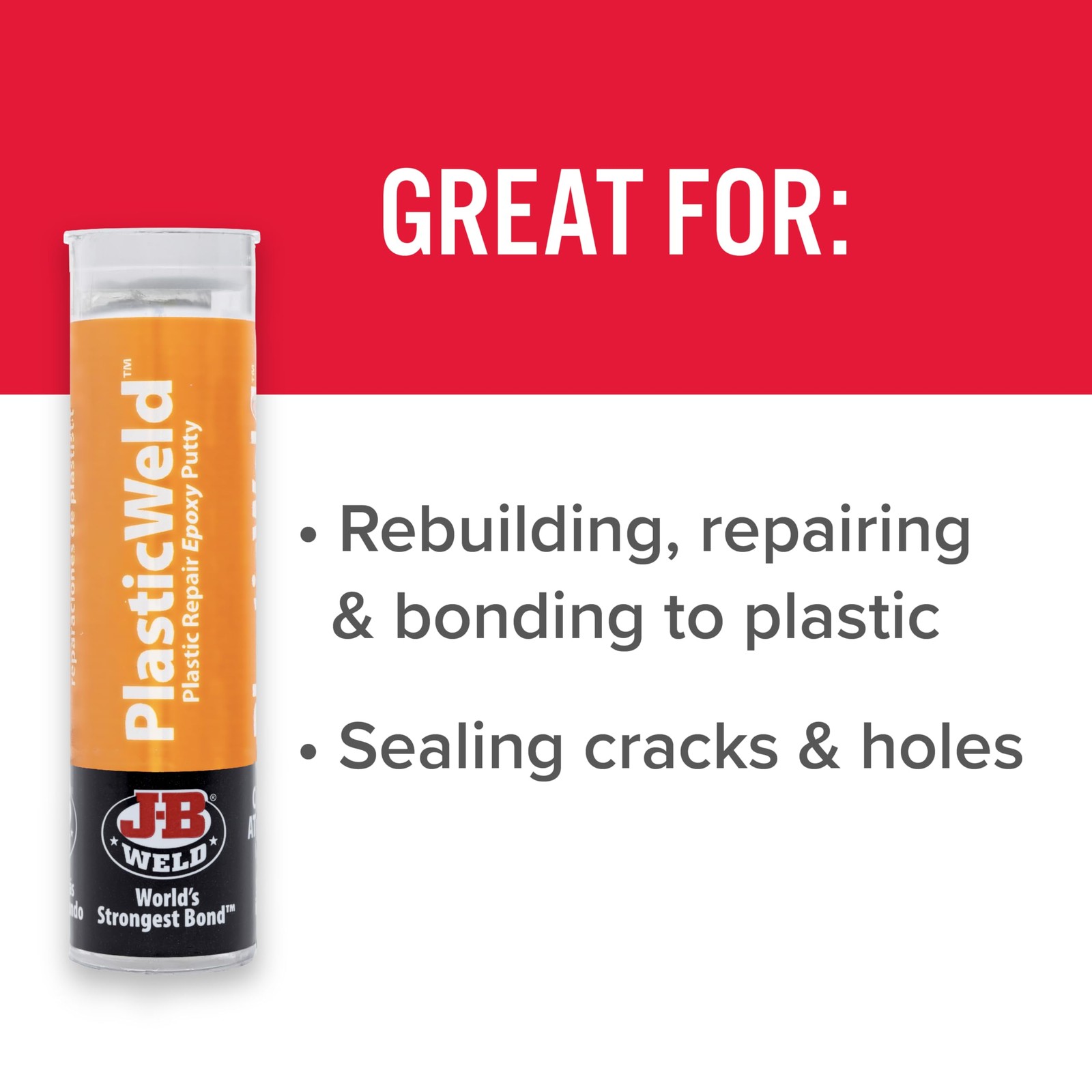 J-B Weld 8237 PlasticWeld Plastic Repair Epoxy Putty – 2 oz.